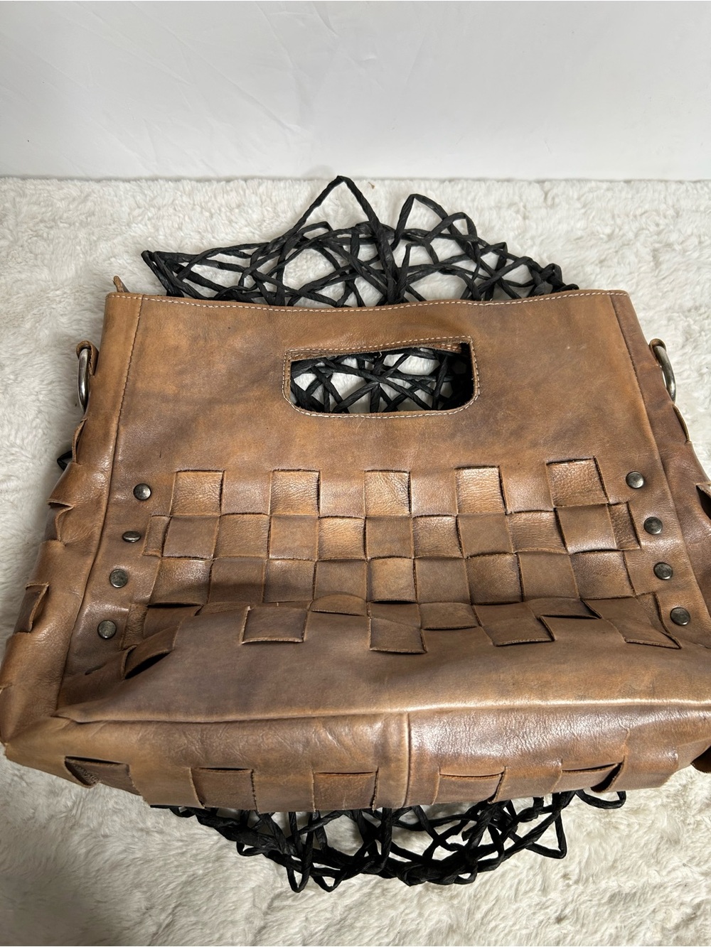Rare Color - Bed Stu Orchid Woven Leather Satchel Crossbody - Picture 10 of 13